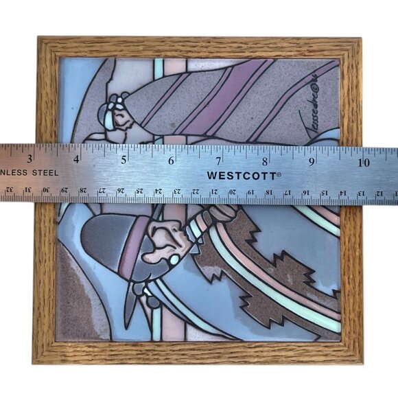 Southwest Style Ceramic Tile Trivet Wall Art By Teissedre 1988 Wood Frame 7 1/8" - Picture 4 of 7